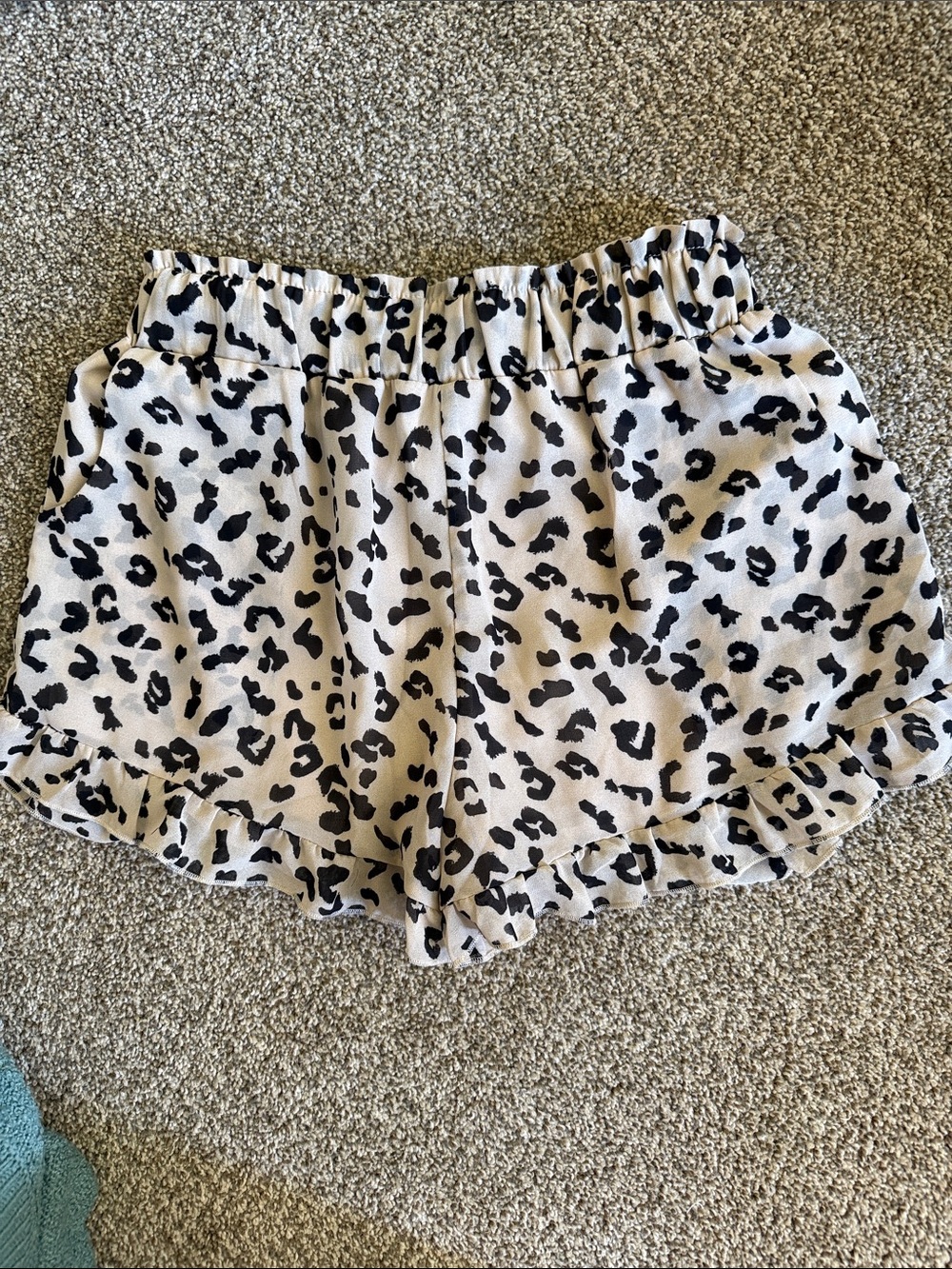 Harper Cream and Black Leopard Print Ruffle Hem Shorts